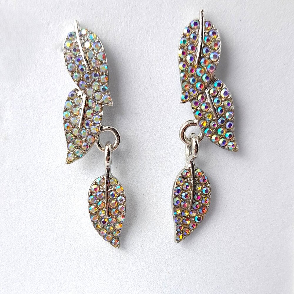 AB Gemstone Leaf Dangle Earrings